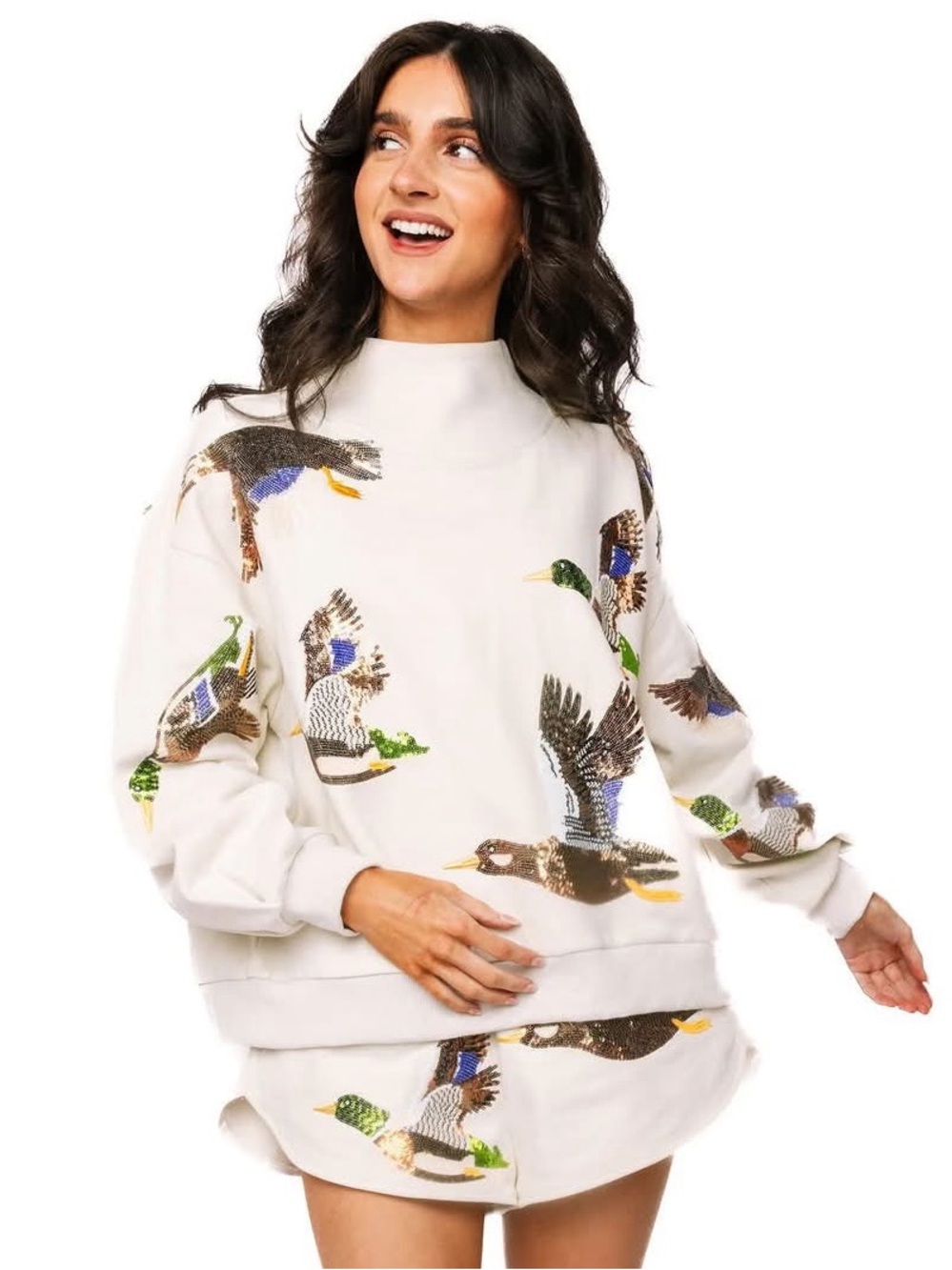 QOS Flying Ducks Mock Neck Sweatshirt